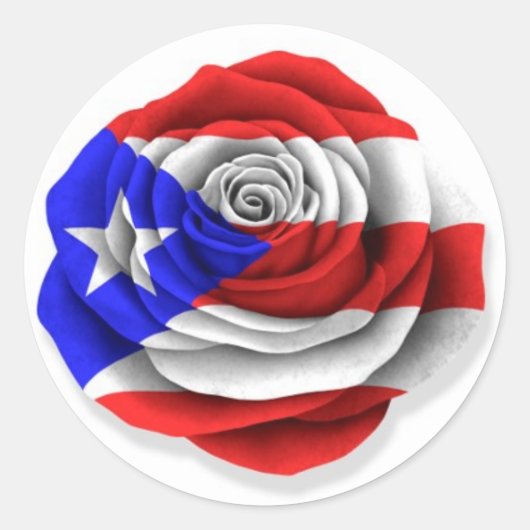 Roos van Puerto Rican Vlag op wit Ronde Sticker (Voorkant)