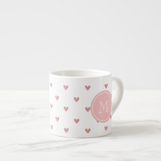 Roos van thee Roze glitter Harten met monogram Espresso Kop (Voorkant rechts)