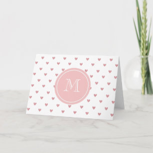 Roos van thee Roze glitter Harten met monogram Notitiekaartje
