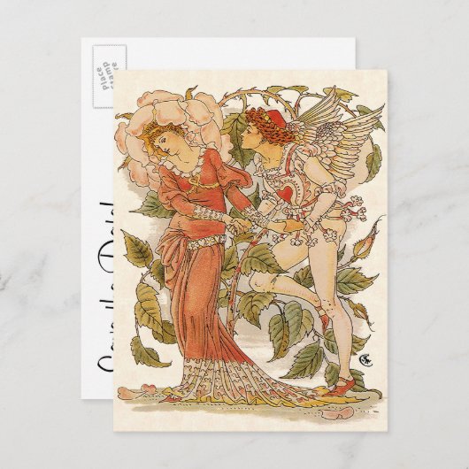 Roos van Walter Crane,  liefdessparen de Datum Aankondigingskaart (Voorkant / Achterkant)