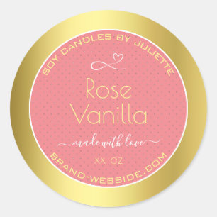 Roos vanille geur roze gouden soja kaarsen labels