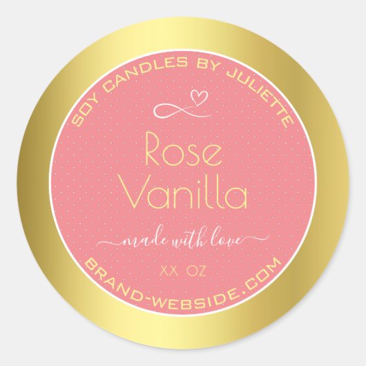 Roos vanille geur roze gouden soja kaarsen labels (Voorkant)