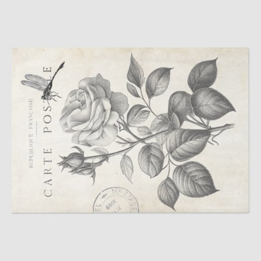 Roos ventilatordragonfly Franse poststempel ontkop Tissuepapier (Voorkant)