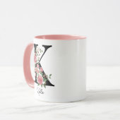 Roos Verjaardagsbloem Cadeau, Monogram Eerste Lett Mok (Voorkant links)