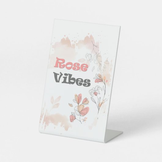 Roos Vibes - esthetische bloemenstemming Reclamebord Met Voetstuk (Voorkant)