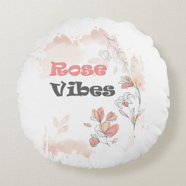 Roos Vibes - esthetische bloemenstemming Rond Kussen (Voorkant)