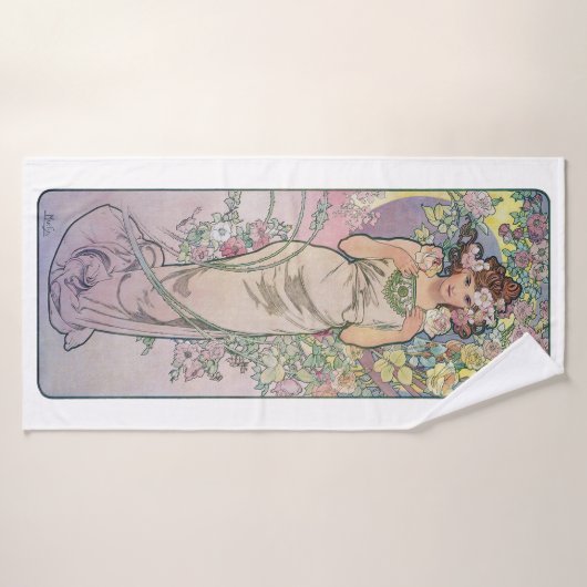 Roos (vier bloemen), Alphonse Mucha Badhanddoek (Badhanddoek)