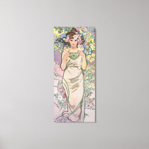 Roos (vier bloemen), Alphonse Mucha Canvas Afdruk