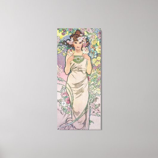 Roos (vier bloemen), Alphonse Mucha Canvas Afdruk (Voorkant)