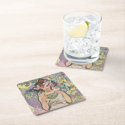 Roos (vier bloemen), Alphonse Mucha Kartonnen Onderzetters (Insitu)