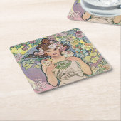 Roos (vier bloemen), Alphonse Mucha Kartonnen Onderzetters (Schuin)