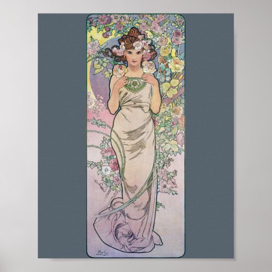 Roos (vier bloemen), Alphonse Mucha Poster (Voorkant)