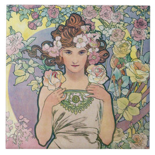 Roos (vier bloemen), Alphonse Mucha Tegeltje