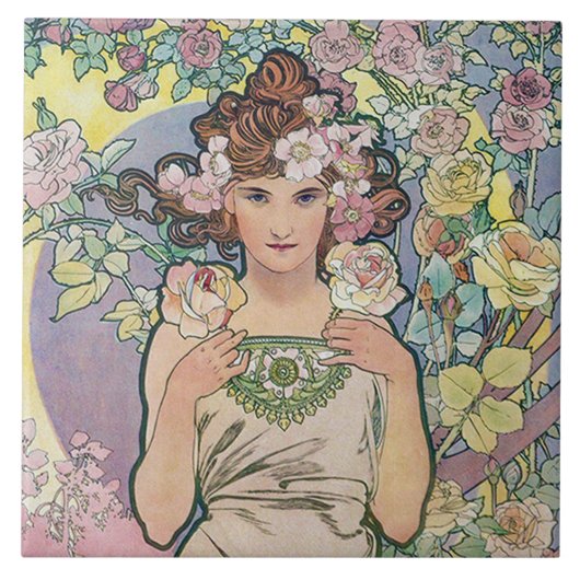 Roos (vier bloemen), Alphonse Mucha Tegeltje (Voorkant)