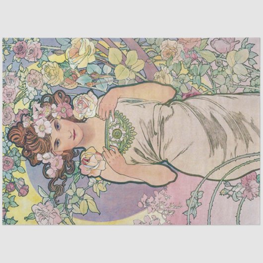 Roos (vier bloemen), Alphonse Mucha Tissuepapier (Voorkant)