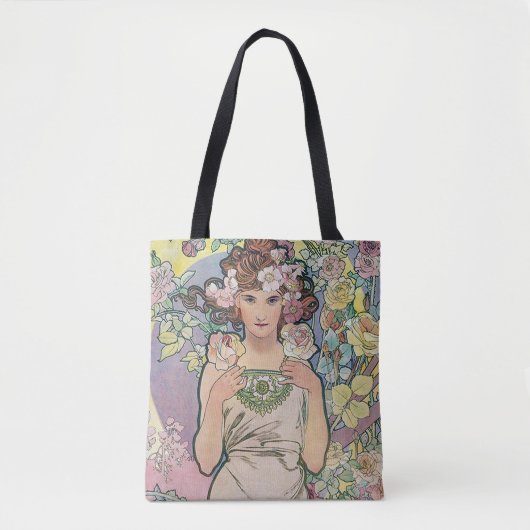 Roos (vier bloemen), Alphonse Mucha Tote Bag (Voorkant)