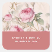 Roos Vierkante Bruiloft Sticker (Voorkant)