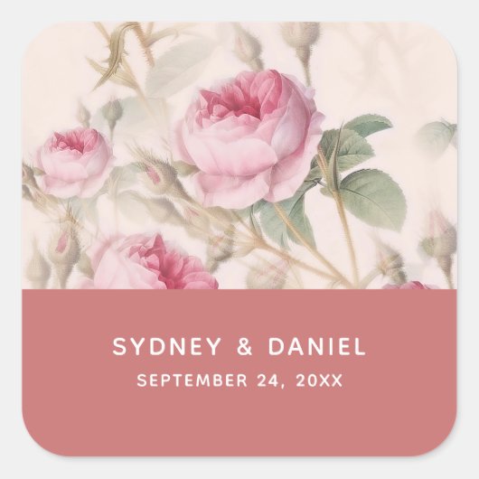  Roos Vierkante Bruiloft Sticker (Voorkant)