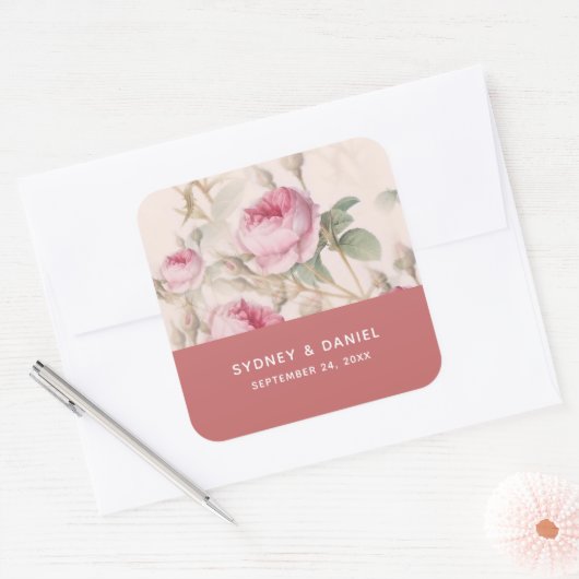  Roos Vierkante Bruiloft Sticker (Envelop)