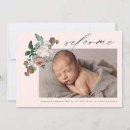 Roos vintage babyfoto geboorteaankondiging kaart