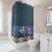  Roos & Vlinder Donkerblauw Douchegordijn (In situ)