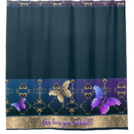  Roos & Vlinder Donkerblauw Douchegordijn