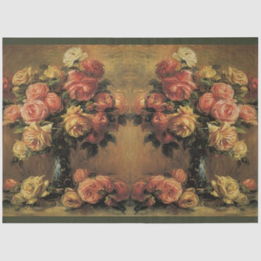 Roos Vloer Bouquet Gold Floral Tissuepapier (Voorkant)