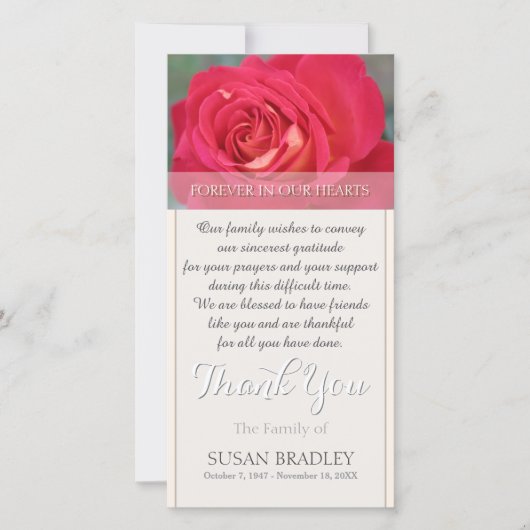 Roos voor altijd in ons hart bedankkaart (Voorkant)