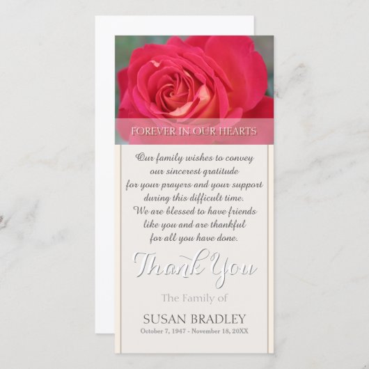 Roos voor altijd in ons hart bedankkaart (Voorkant / Achterkant)