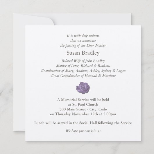 Roos voor altijd in ons hart Uitnodigen voor begr Kaart (Achterkant)