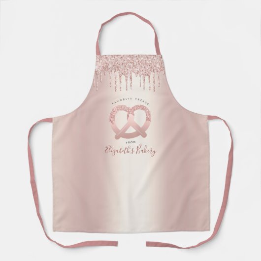 Roos voor bakkerij Gold Glitter Drift Script Schort (Voorkant)