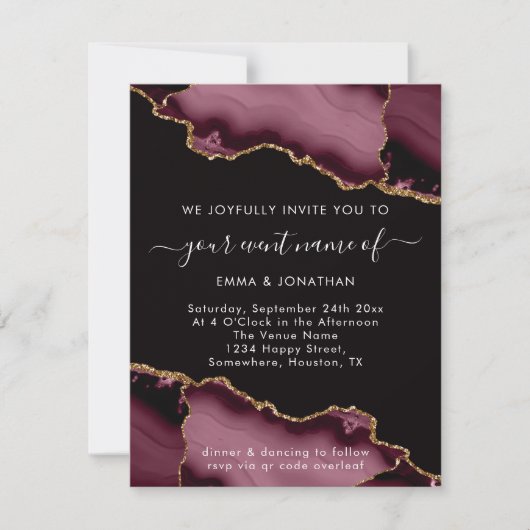 Roos voor bruiloft QR Code Burgundy Marsala Black (Voorkant)