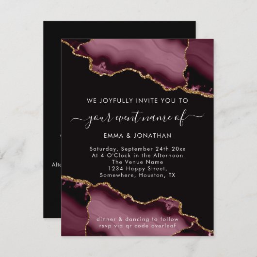 Roos voor bruiloft QR Code Burgundy Marsala Black (Voorkant / Achterkant)