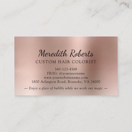 Roos voor champagne- en haarkleuren - goudflengst visitekaartje (Achterkant)