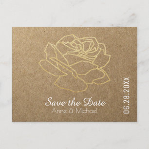 roos voor de huwelijksbloem op faux kraft aankondigingskaart