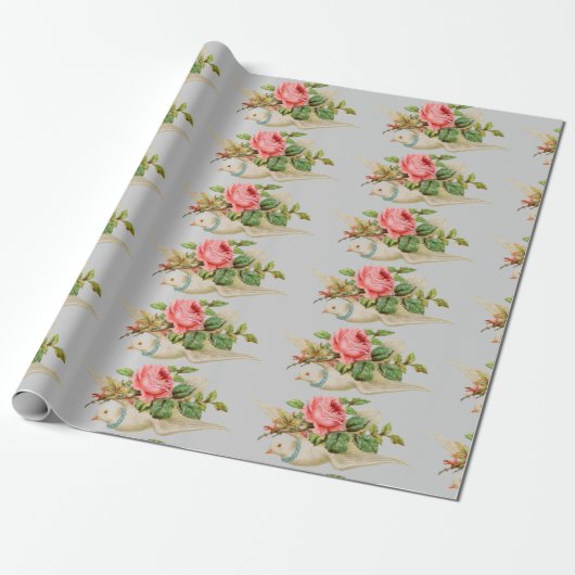 Roos voor het dragen van een duif cadeaupapier (Uitgerold)