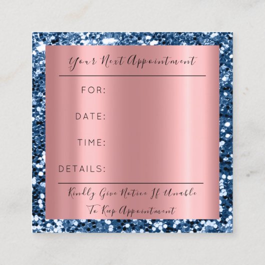 Roos voor huwelijksevenementen Gold Glitter Blue N Afsprakenkaartje (Achterkant)