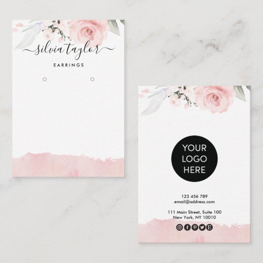 Roos voor kalligrafie Gold Floral Earring display  Visitekaartje (Voorkant / Achterkant)