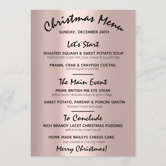 Roos voor Kerstmis-feestdag wintermenu Modern Menu (Achterkant)