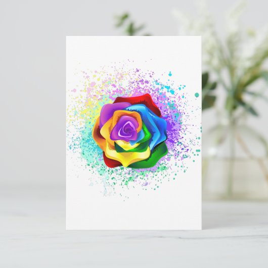 Roos voor kleurrijke regenboog bedankkaart (Staand voorkant)