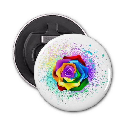 Roos voor kleurrijke regenboog button flesopener (Voorkant)