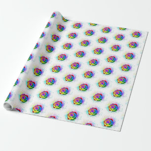 Roos voor kleurrijke regenboog cadeaupapier