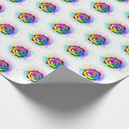 Roos voor kleurrijke regenboog cadeaupapier (Hoek)