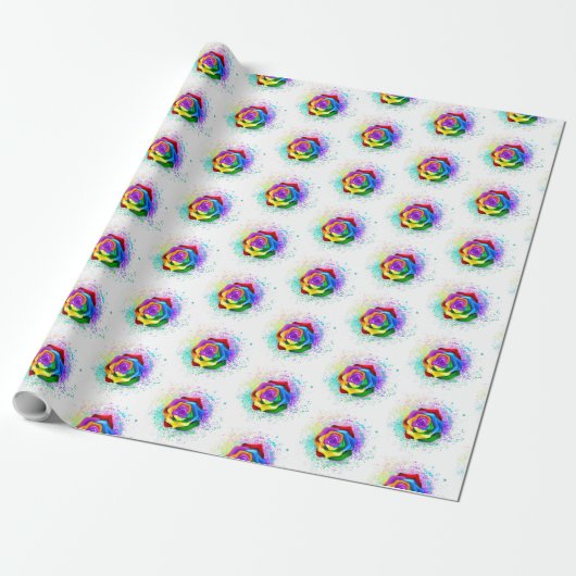 Roos voor kleurrijke regenboog cadeaupapier (Uitgerold)