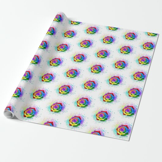 Roos voor kleurrijke regenboog cadeaupapier (Uitgerold)