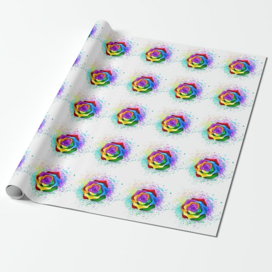 Roos voor kleurrijke regenboog cadeaupapier (Uitgerold)