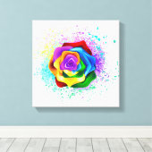 Roos voor kleurrijke regenboog canvas afdruk (Insitu (Houten vloer))