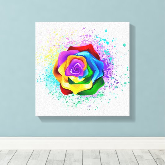 Roos voor kleurrijke regenboog canvas afdruk (Insitu (Houten vloer))