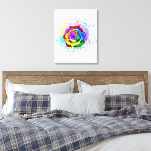 Roos voor kleurrijke regenboog canvas afdruk (Insitu (Slaapkamer))