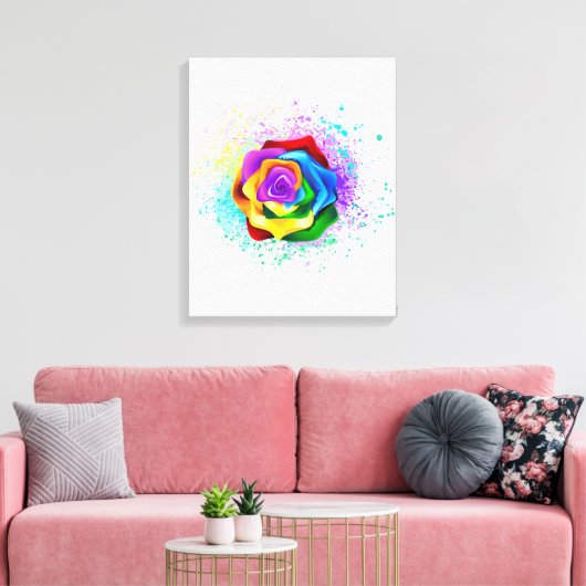 Roos voor kleurrijke regenboog canvas afdruk (Insitu (Woonkamer))